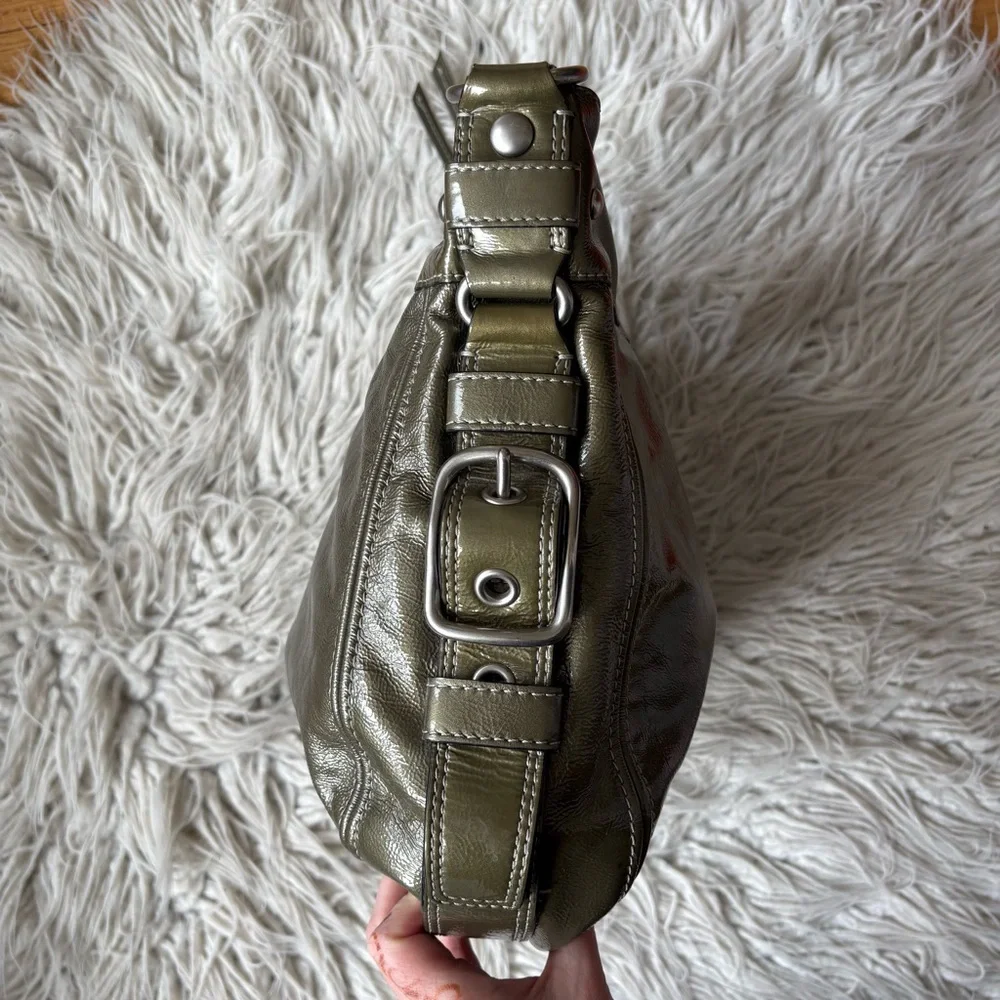 Coach 1941 Zoe Green Patent Leather Shoulder Zipper Closure Hobo Bag One Size
